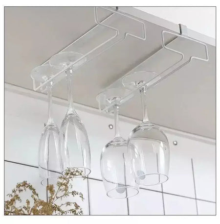 Suporte de vidro de vinho de metal sem perfuração - Rack de taças para armazenamento sob o armário Organização de cozinha Suprimentos de armazenamento de cozinha/bar