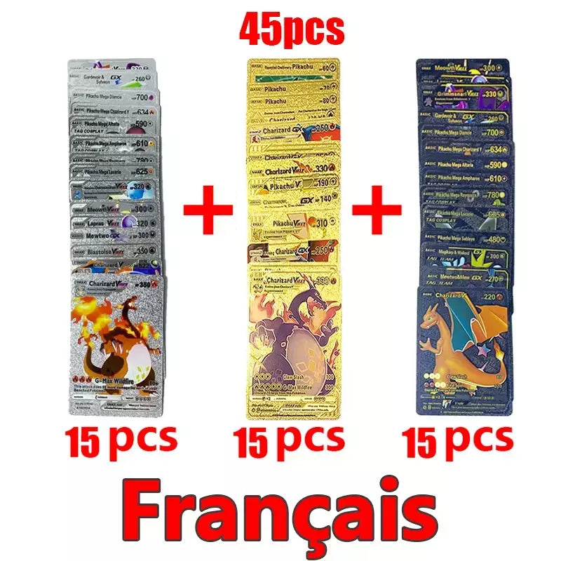 Pokemon arco-íris cartões ouro prata vmax gx cartão coleção batalha trainer cartão espanhol inglês francês criança brinquedos presentes de natal