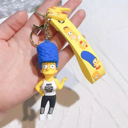 Os simpsons chaveiro figura de ação dos desenhos animados chaveiro kawaii saco pingente casais moda carro chaveiro acessórios crianças brinquedo presentes