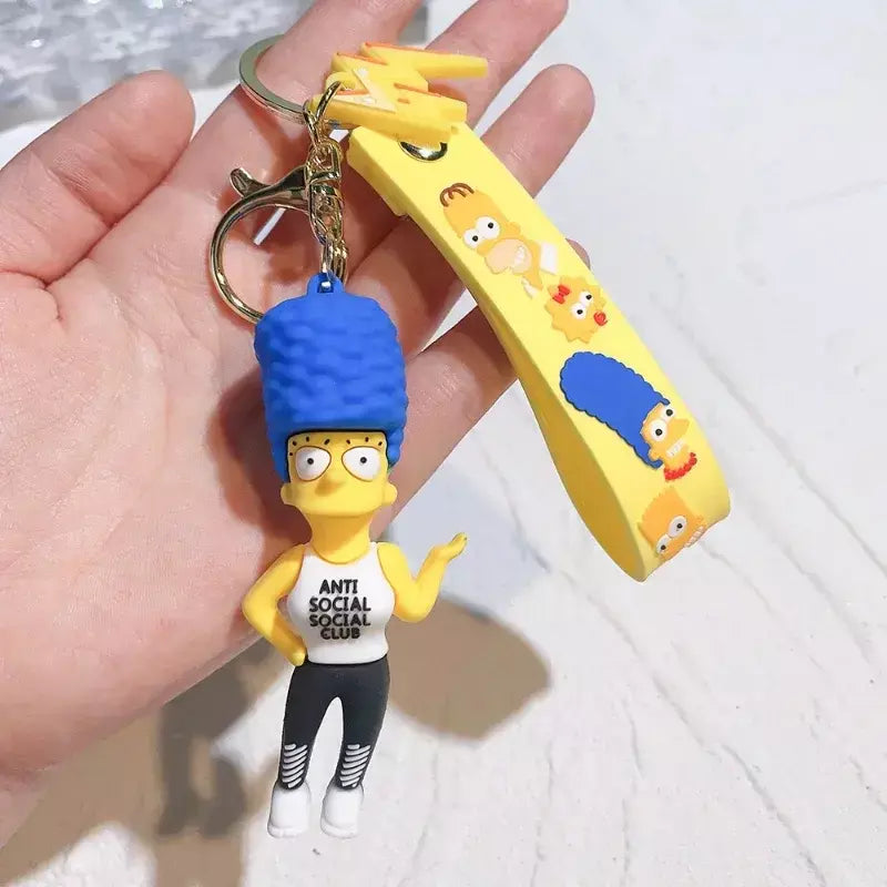 Os simpsons chaveiro figura de ação dos desenhos animados chaveiro kawaii saco pingente casais moda carro chaveiro acessórios crianças brinquedo presentes