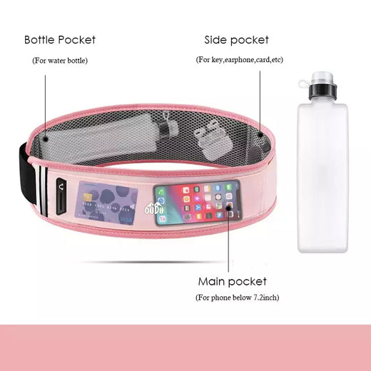 Cinto de corrida com garrafa de água para homens e mulheres, bolsa esportiva para celular, mochila de verão, ginástica fitness, maratona invisível