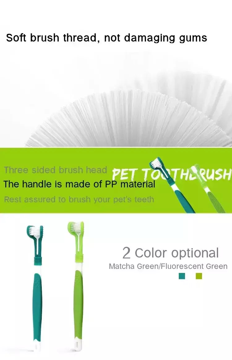 Escova de dentes de plástico para animais de estimação, 3 lados, remoção de tártaro, mau hálito, limpeza de boca, cuidados dentários para animais de estimação, boca de limpeza de gato