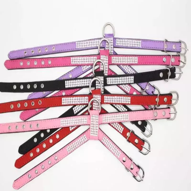 Coleira para cães, cinta peitoral ajustável, produtos para animais de estimação, coleira para cães, liberação rápida, brilhante, em forma de k, strass, couro pu