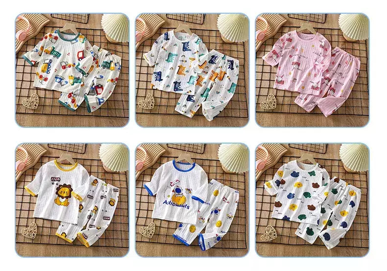 Conjunto de pijamas de manga comprida infantil, Seção fina, Roupa de bebê, Roupa doméstica, Meninos, Meninas, Crianças, Verão, Novo, 2022