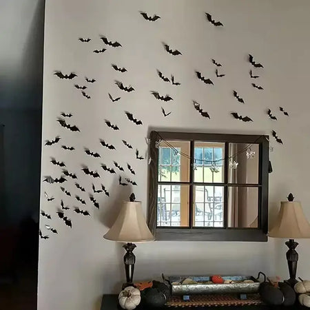 Halloween 3d morcego preto adesivos de parede para casa quarto decoração interior adereços assustadores crianças festa favores decalques parede janela adesivo