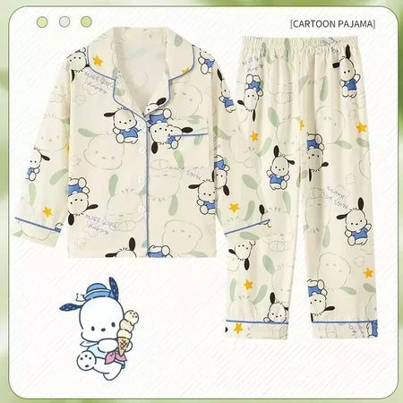 Sanrio Cinnamon Kuromi Pijama infantil, pijama solto, cardigã casual, manga longa, minha melodia, roupas de anime kawaii, gola aleta