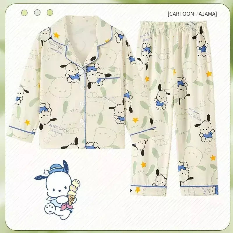 Sanrio Cinnamon Kuromi Pijama infantil, pijama solto, cardigã casual, manga longa, minha melodia, roupas de anime kawaii, gola aleta