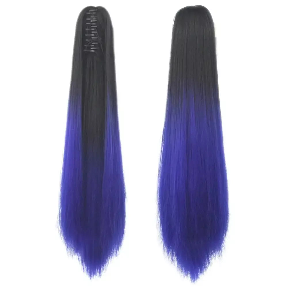 Longo reto sintético rosa ombre extensão do cabelo peruca garra rabo de cavalo pônei fada cauda falso peças de cabelo clipe na peruca
