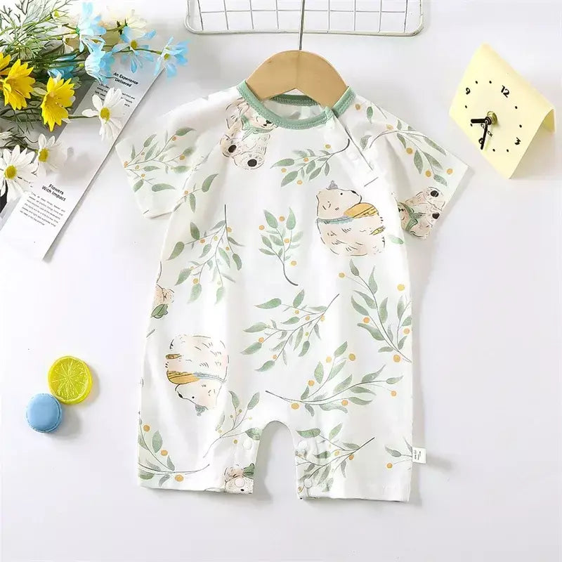 Bonito dos desenhos animados do bebê macacão verão de manga curta algodão fino recém-nascido roupas infantis bodysuit meninos meninas rastejando roupas macacão