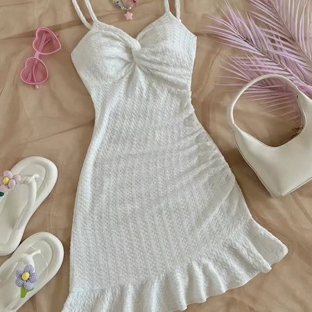Vestidos mulher verão casual sólido sexy vestido branco babado sem mangas querida pescoço mini cami vestidos para mulher tamanho grande