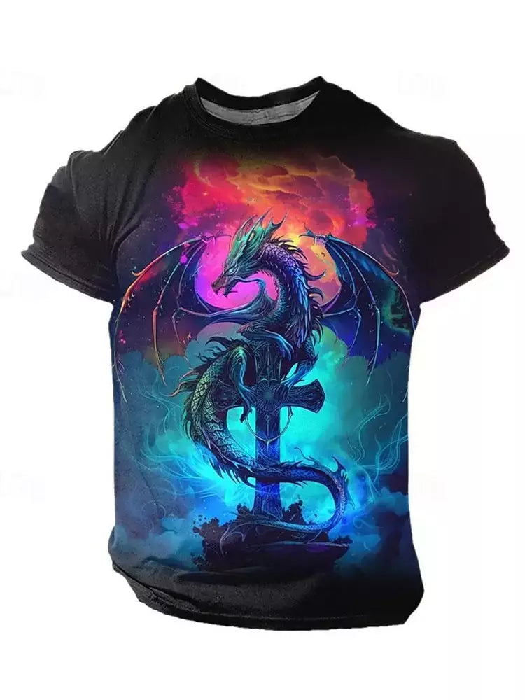 Camiseta de manga curta com estampa Dragão 3D masculina, camiseta casual diária de rua, esportes ao ar livre, moda urbana, verão
