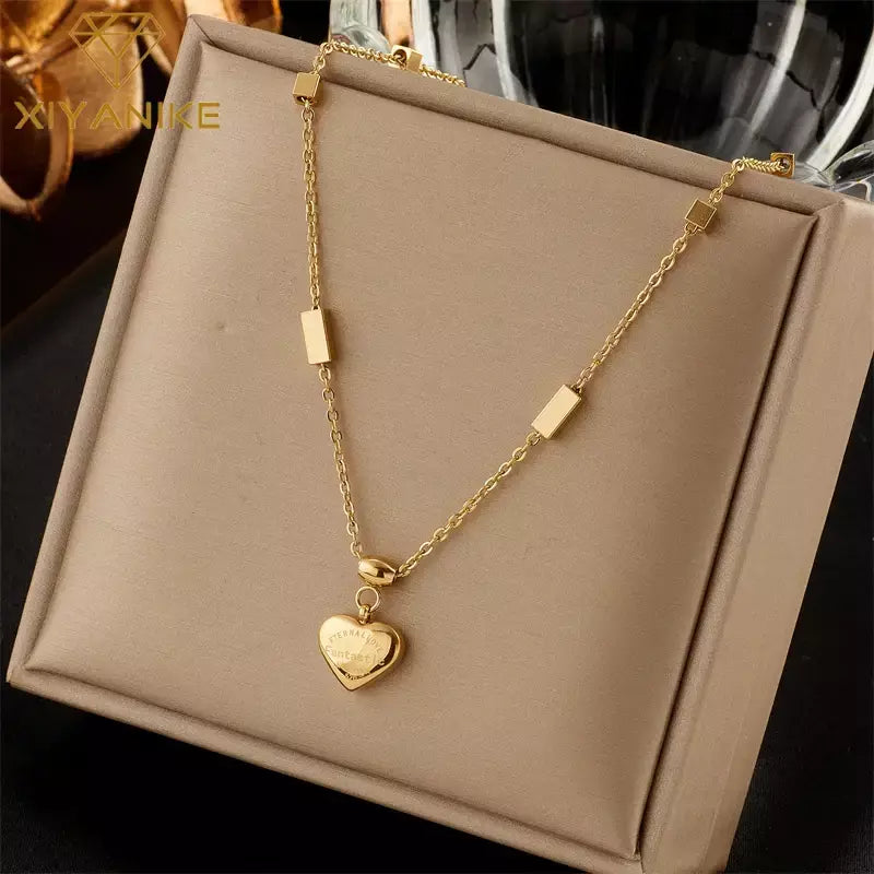 Dieyuro 316l aço inoxidável simples coração amor circular borla colar senhora tendência moda clavícula corrente jóias presente glamouroso