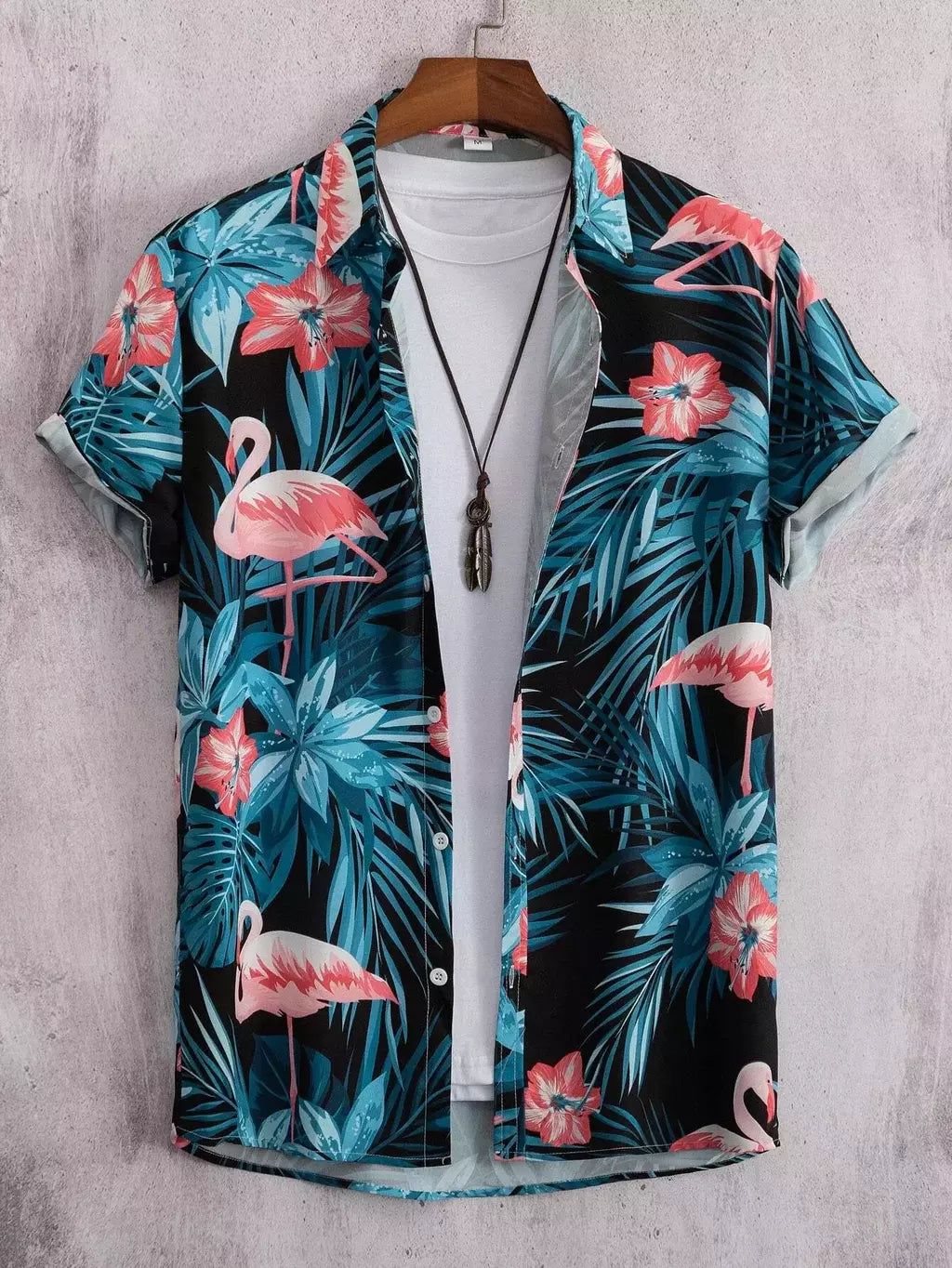 Camisa de lapela masculina de manga curta, estilo havaiano, padrão tropical de coqueiro, tops grandes, férias de verão