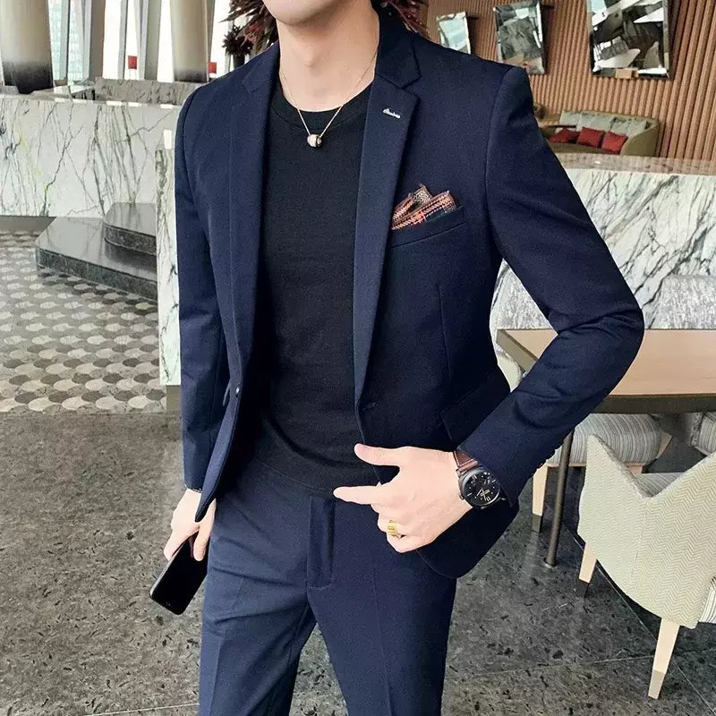 (Blazer + calças) high-end marca formal negócios xadrez terno dos homens noivo vestido de casamento cor sólida palco desempenho smoking S-7XL