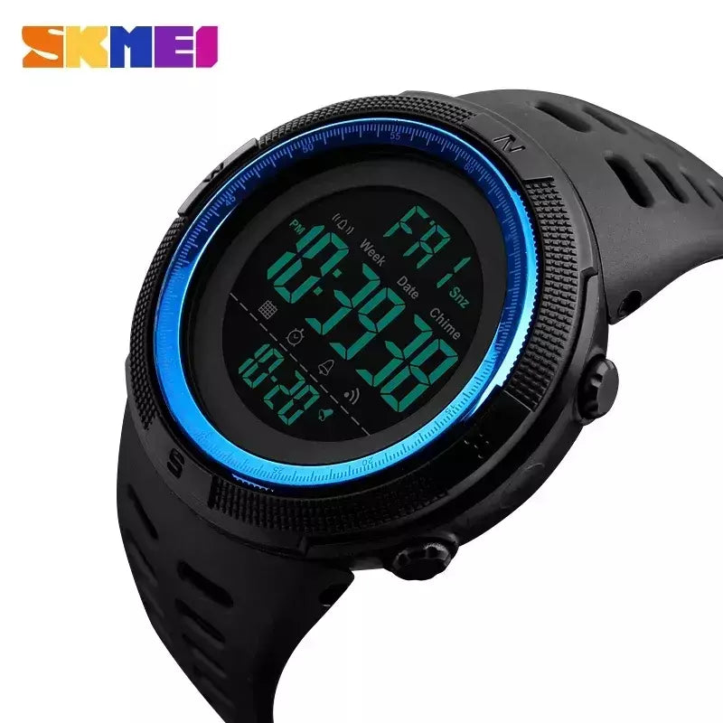 Skmei 1251 relógio digital à prova d'água para homens, relógio de pulso eletrônico esportivo com contagem regressiva, relógio militar led 1560 reloj hombre