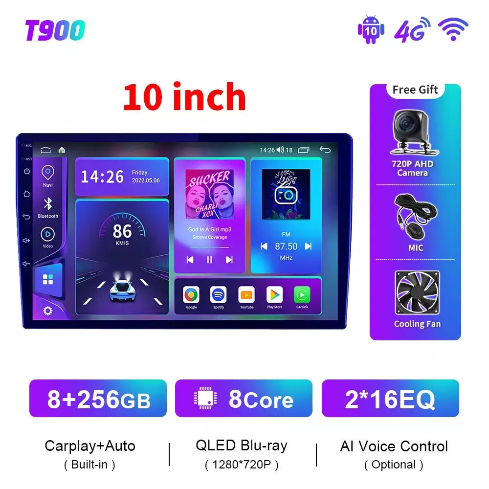 EKIY T900 8G 128G Universal Car Radio Multimídia Bru-ray QLED Navegação GPS Estéreo Android Auto Carplay BT 2 din DVD Unidade Principal