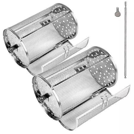 Forno de aço inoxidável rotativo redondo grill gaiola nozes grãos café cesta cozimento para churrasco fritadeira ar rotisserie acessórios
