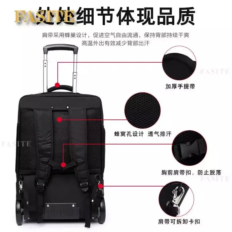 Trolley impermeável mochila com rodas grandes, continuar, viagem preguiçosa, bagagem de mão, novo, 22";;VERDADEIRO;;"a,19