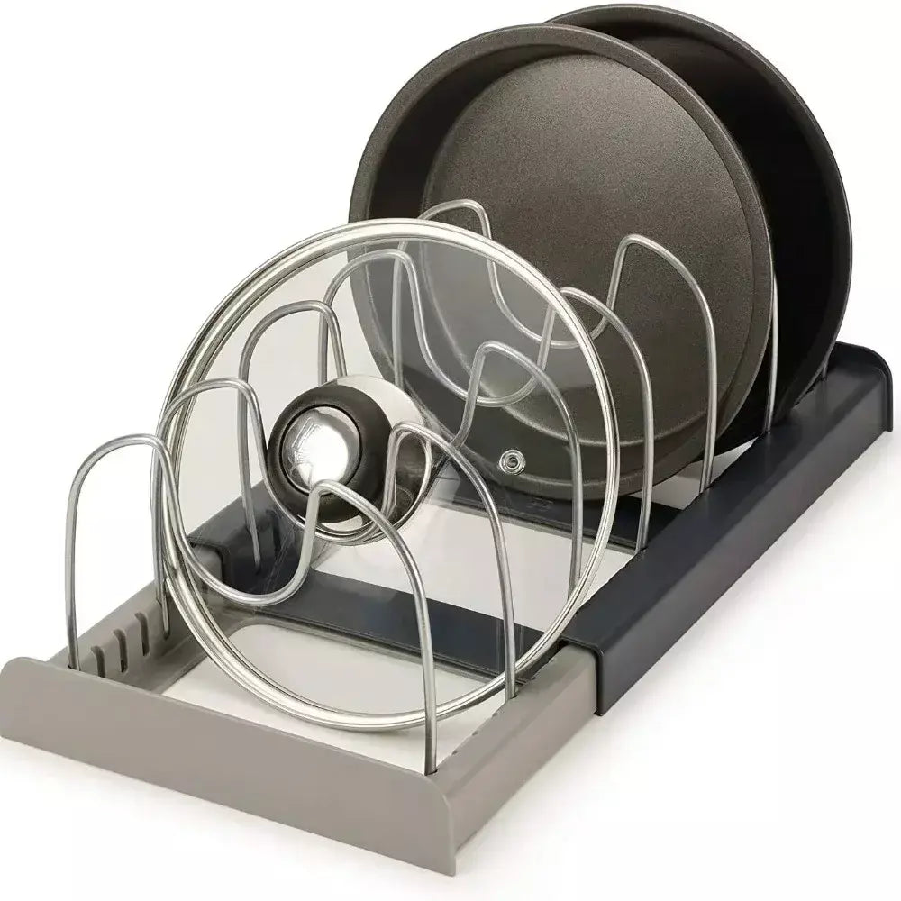 Novo rack de panela telescópico de 6 grades, organizador de panelas, suporte de armário que economiza espaço para panelas, panelas e tampas, mantenha sua cozinha pura e arrumada