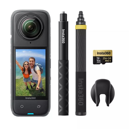 Insta360 X4 - Câmera de ação 360 à prova d'água 8K, vídeo grande angular 4K, bastão de selfie invisível, último de 135 minutos, protetores de lente removíveis,
