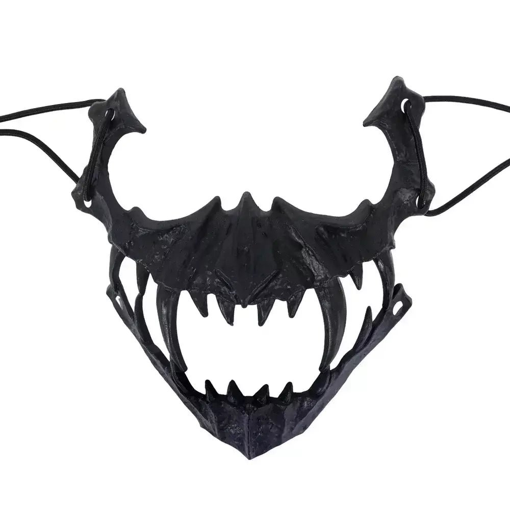 Festa crânio máscara dentes longos demônio esqueleto meia máscara facial lobo dragão tigre houjuu nue máscara cosplay traje de halloween adereços