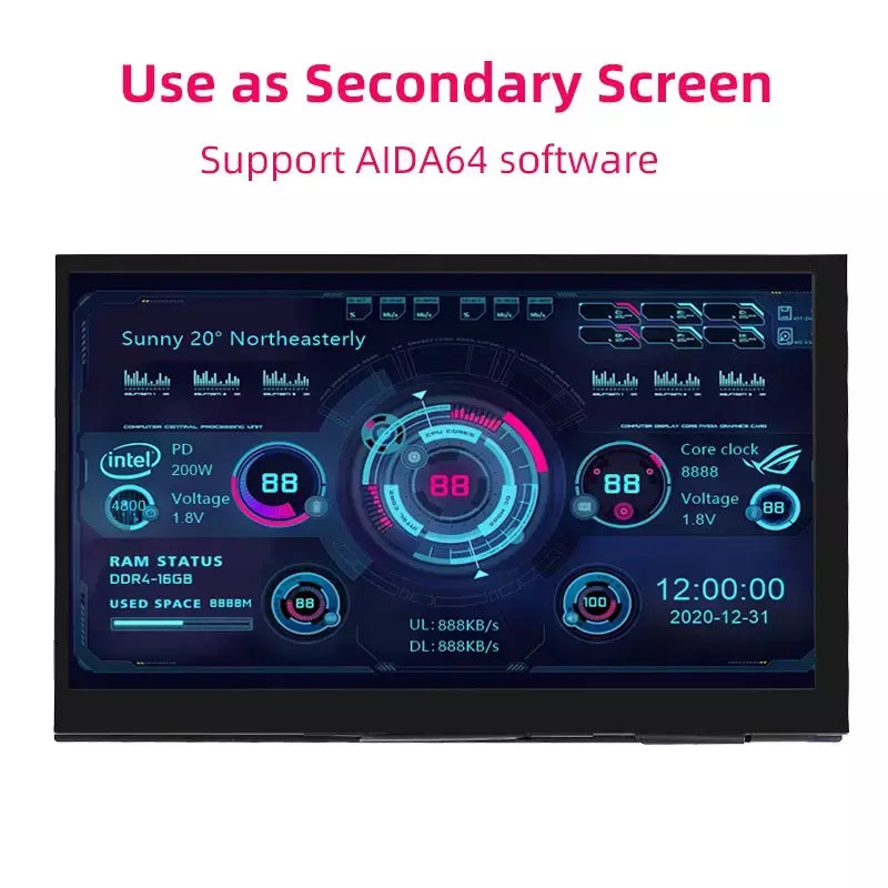 7 Polegada display portátil ips lcd tela de toque capacitivo 1024x600 monitor alto-falantes opcionais para raspberry pi 5 4b 3b + computador portátil