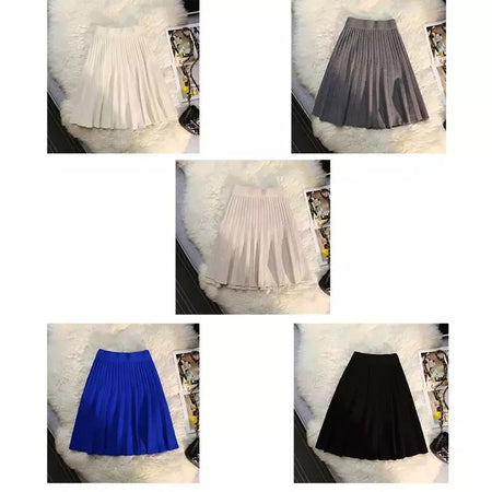 Míni saia plissada de malha feminina, cintura alta elástica, saia guarda-chuva linha A, casual sexy, curta, outono, inverno