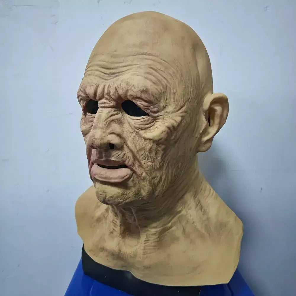 Velho máscara de látex homem careca máscara de cabeça cheia halloween cosplay festa masquerade adereços rugas realista velho cabeça capa