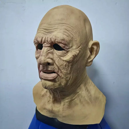 Velho máscara de látex homem careca máscara de cabeça cheia halloween cosplay festa masquerade adereços rugas realista velho cabeça capa