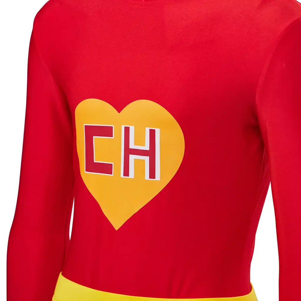 El chapulin colorado cosplay traje vermelho com capuz macacão com antena ch coração impresso bodysuit roupas de festa de halloween