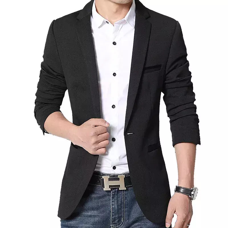 Blazers casuais de peito único masculino, jaqueta justa, escritório comercial e social, marca de moda, primavera e outono, 5XL