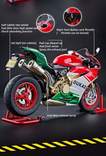 Chave começo 1:9 1199 panigale liga esportes modelo de motocicleta diecast pista corrida modelo de motocicleta com spray som luz crianças brinquedos