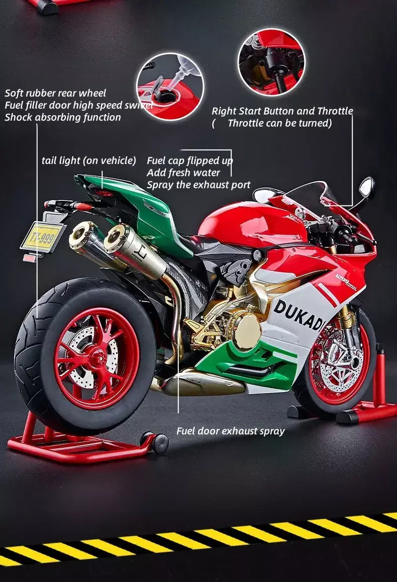 Chave começo 1:9 1199 panigale liga esportes modelo de motocicleta diecast pista corrida modelo de motocicleta com spray som luz crianças brinquedos