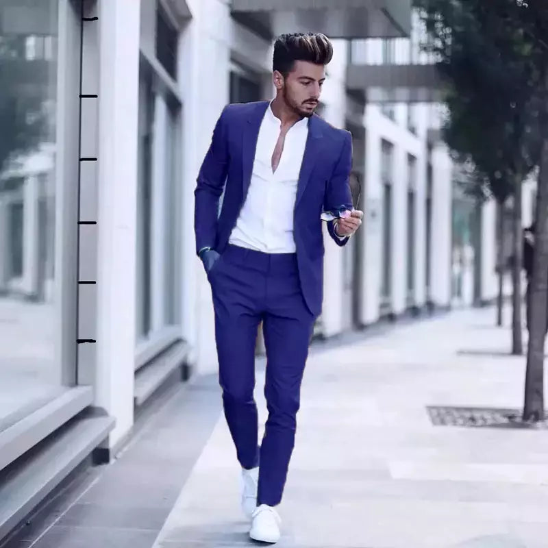 Ternos casuais masculinos de negócios para casamento, smoking masculino, terno de negócio justo, lapela de pico, Terno, traje masculino, 2 peças