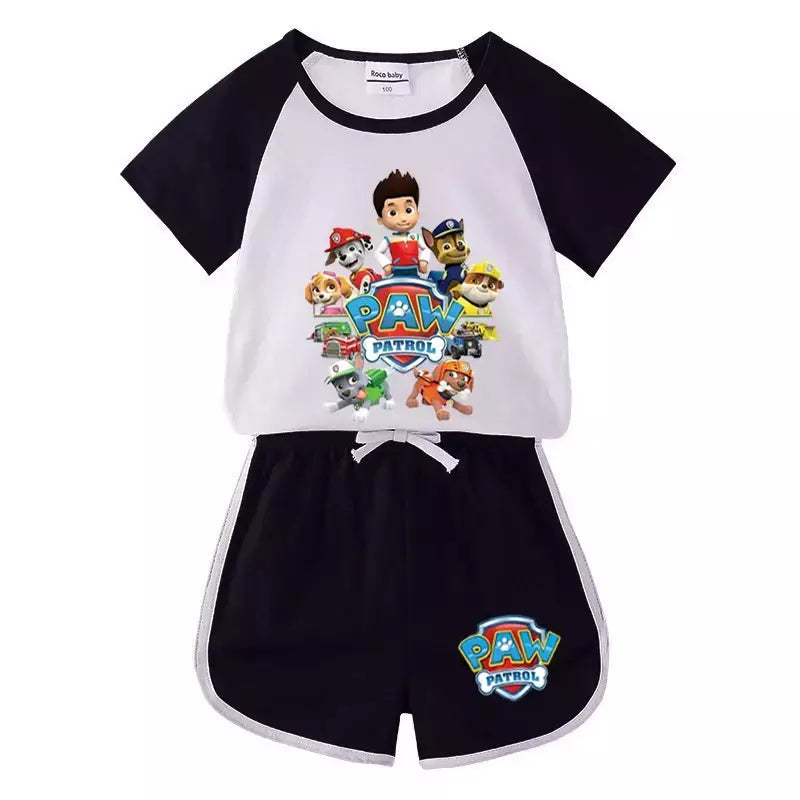 Boys Paw Patrol T-shirt manga curta Top e Shorts Set, bebê meninos roupas, roupas dos desenhos animados, terno verão, novo conjunto infantil, 2022, 2pcs