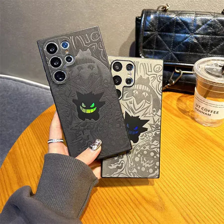 Gengar dos desenhos animados couro pulseira laser caso de telefone para samsung galaxy s25 s24 s23 s22 ultra plus a56 a55 a54 a36 capa à prova de choque