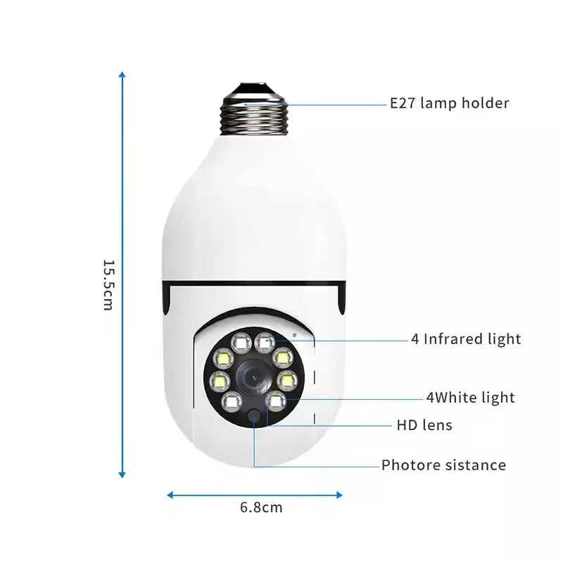 E27 lâmpada de vigilância ao ar livre câmera segurança automática visão noturna cor indoor detecção movimento foco zoom câmera wi-fi