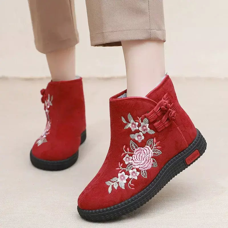 Sapatos de pano de inverno estilo étnico botas mujer sapatos femininos zapatos botas curtas quentes mulher bootie bordado algodão botas femininas