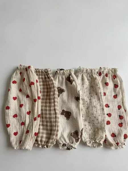 Calças de bebê de algodão orgânico recém-nascidos outono primavera verão inverno bonito impressão macia musselina roupas calças pantalons capris