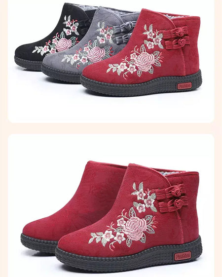Sapatos de pano de inverno estilo étnico botas mujer sapatos femininos zapatos botas curtas quentes mulher bootie bordado algodão botas femininas