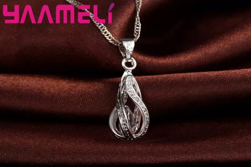 Gota de água quente cz 925 prata esterlina banhado conjunto de jóias para mulheres pingente colar brincos de argola festa de casamento ketey anel