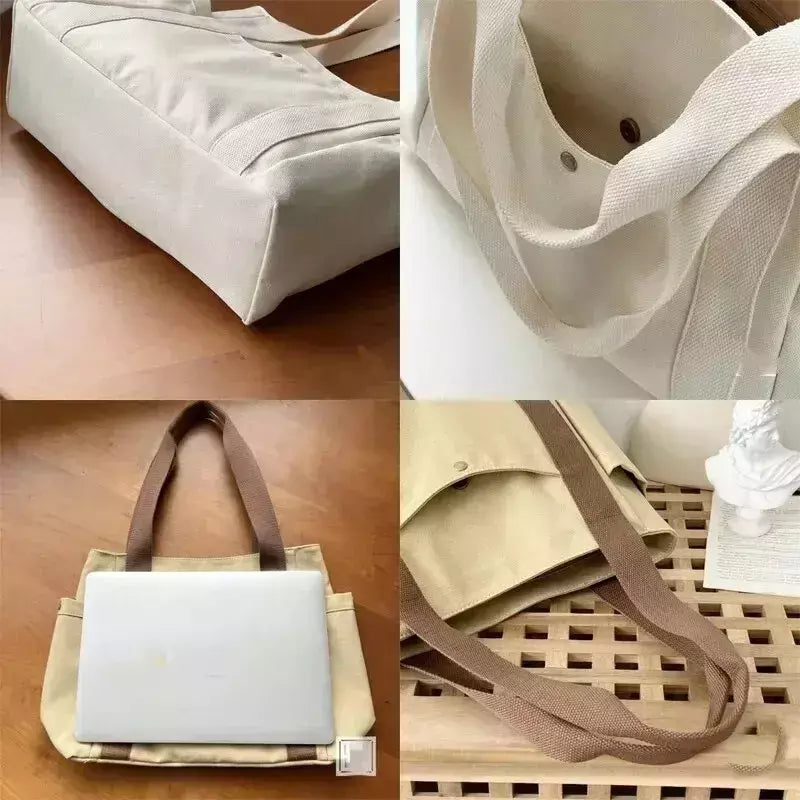 Estilo preppy bolsa de ombro unissex grande capacidade bolsa casual versátil sólida bolsa de lona estudante viajando zíper saco quadrado