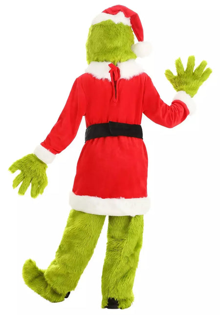 Venda quente da temporada halloween verde grinch cosplay traje papai noel com calças de pele conjunto jogar traje em massa monstro verde gri