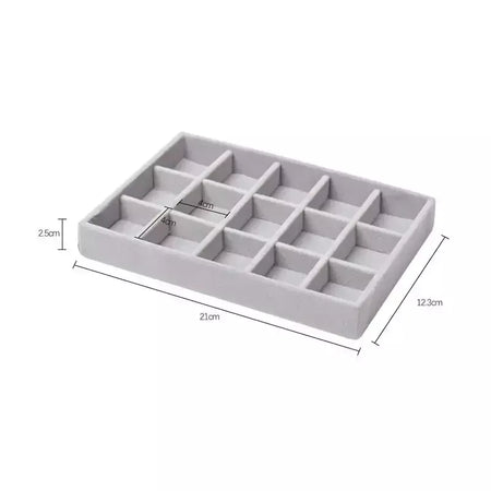 Atualizar caixa de armazenamento de jóias de veludo colar empilhável bandeja de exibição pulseira brinco organizadores diy artesanato gaveta caixa cinza
