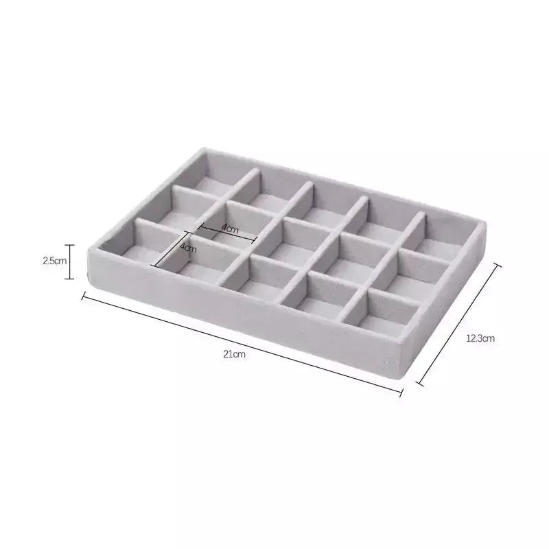 Atualizar caixa de armazenamento de jóias de veludo colar empilhável bandeja de exibição pulseira brinco organizadores diy artesanato gaveta caixa cinza
