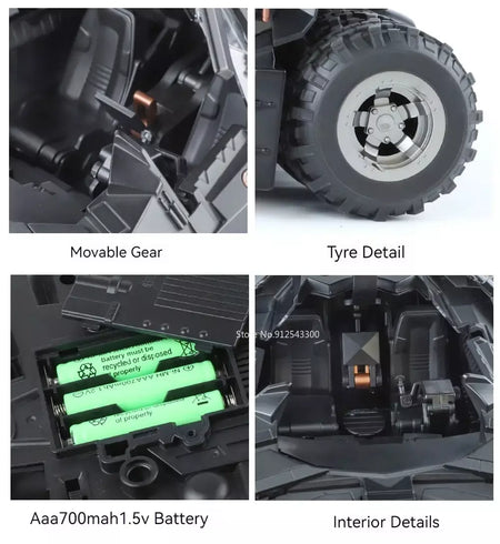 Grande escala 1:18 batmobile modelo de carro brinquedo o cavaleiro das trevas trilogia som luz deslizante spray liga veículos modelos ornamentos presentes