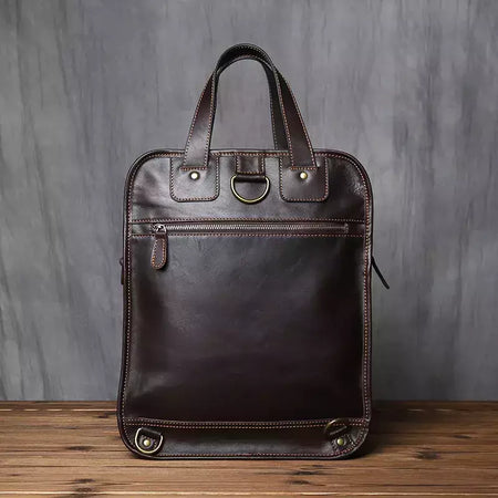 Maleta de couro retrô para homens, couro natural, bolsa vertical, bolsa de ombro casual, mochila masculina, adequada para laptop de 15 ", NZPJ