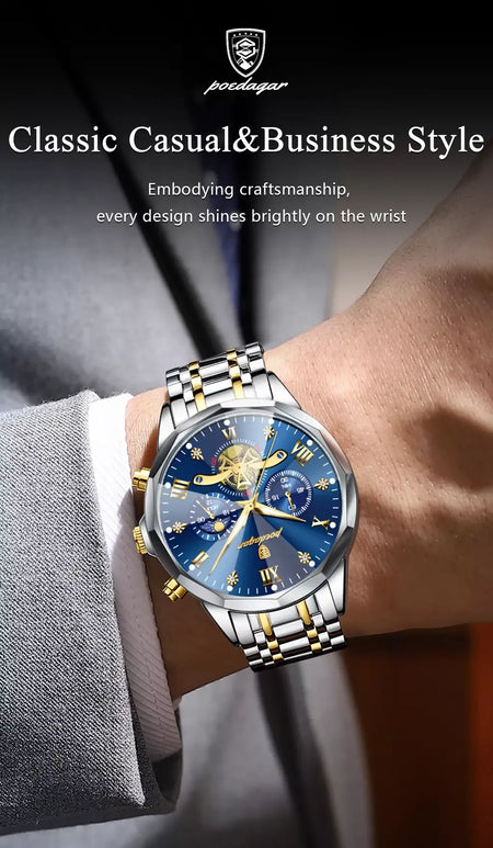 Poedagar luxo relógio masculino topo original à prova dwaterproof água luminosa cronógrafo homem relógio de pulso aço inoxidável quartzo relógios masculinos reloj