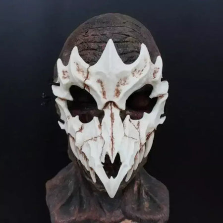 Festa crânio máscara dentes longos demônio esqueleto meia máscara facial lobo dragão tigre houjuu nue máscara cosplay traje de halloween adereços