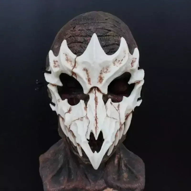 Festa crânio máscara dentes longos demônio esqueleto meia máscara facial lobo dragão tigre houjuu nue máscara cosplay traje de halloween adereços